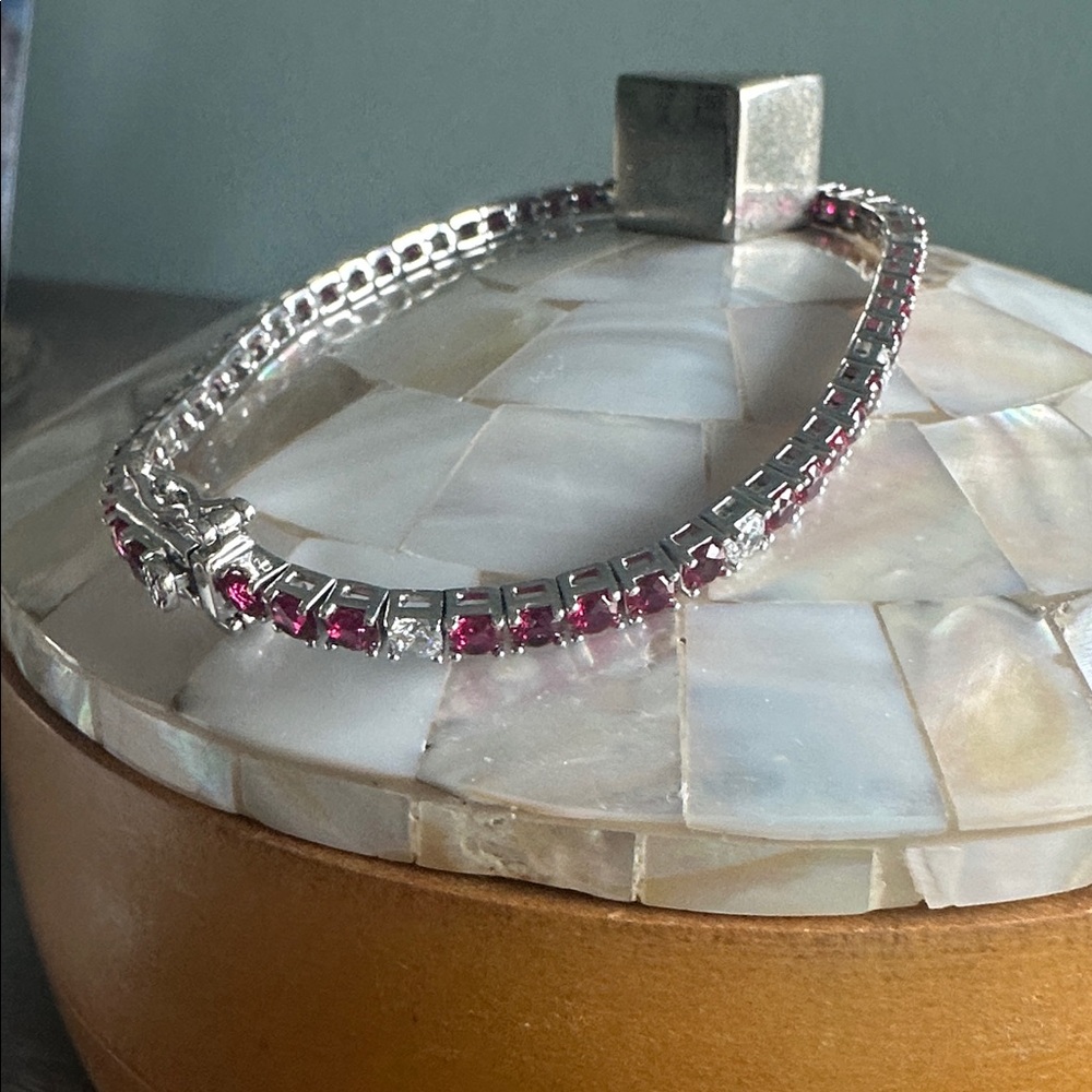925 Silver Created Diamond And Ruby Stone Tennis … - image 3